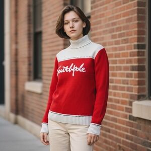 Vintage Southpole Red and Gray Color Block‎ Mock Neck Sweater Size L- NEW